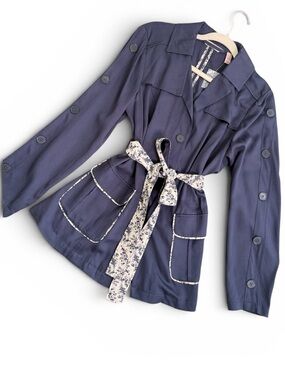 NWT Laurie Felt Belted Utility Jacket with Contrast Floral Detail Size 8 Indigo